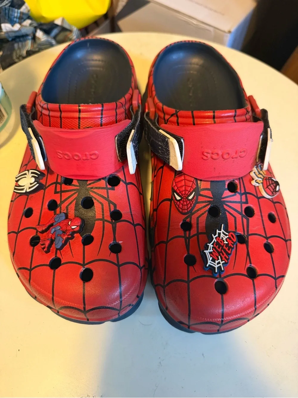CROCS Mens size 9M/11W Red Spider-Man Themed Clog Sandals